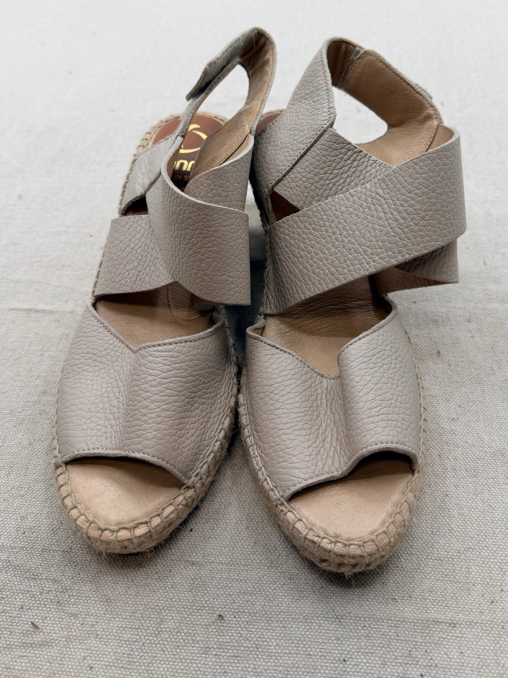 kanna Neutral Taupe Leather Espadrille Wedge Sandals